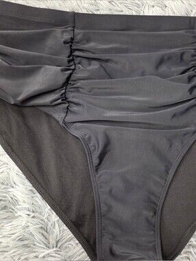 High Waisted Swimsuit Bikini Bottom in Black - Comfortable Ruched Design